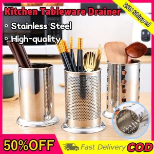 Stainless Steel Kitchen Tableware Drainer Spoon and Fork Holder Cutlery Chopsticks Cage Organizer