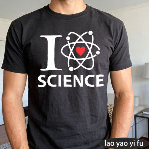 [Local Stock] HBESTY  I Love Science Summer Men Cotton Crew Neck T-Shirts Atom Model Red Heart Graphic STEM Teacher Science Lover Daily Casual Shirts