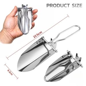 1Pcs สีเงิน พลั่วขนาดเล็กน้ำหนักเบาสแตนเลสพับสวน Trowel มีประโยชน์พลั่วตั้งแคมป์สำหรับการทำสวน และ Potting เครื่องมือพับ