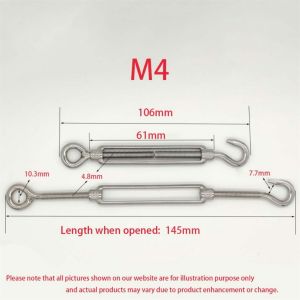 Kokoh Turnbuckle Stainlees Jarum Keras SS 304 Hook & Eye M4 M6 M8 Span Skrup Turnbuckle-4mm 6mm 8mm