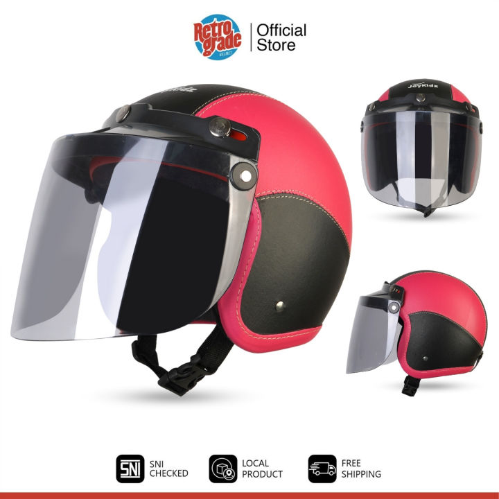 RetroGrade%20Helm%20Bogo%20Anak%20helem%20retro%20anak%20Lucu%20Polos%20Usia%202-6%20Tahun%20Kaca%20Flat/Datar%20-%20Pink%20Hitam%20-%20Image%202