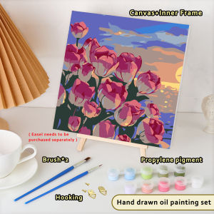 DIY Digital Oil Painting Colourful Cute Cartoon 20x20cm Canvas Healthy Acrylic Oil Waterproof Moisture-proof Painting Kit for Adults Kids Children Beginner