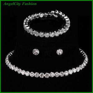 AngelCity Fashion Store 4Pcs set Women Jewelry Set For Women Charm Necklace Bracelet Stud Earring White Zircon Chain Necklace