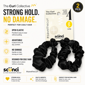Scunci Curl Collective Open Elastic Hair Ties 2pcs Adjustable No Damage Hair Bands for Coily Curly Hair