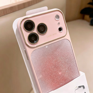Liquid Silicon Large Window Acrylic Case for iPhone 17 16 15 14 13 12 Pro Max Luxury Crystal Gradient Glitter Bumper Armor Cover