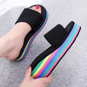 Free Shipping WomenS High-Heeled Sandals Summer Thick-Soled Flip-Flops Fashionable Outdoor Wear Non-Slip Beach Sandals WomenS Summer Sandals