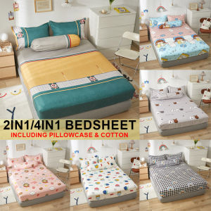 Bestenrose 3ใน1ผ้าปูที่นอนพอดีผ้าคลุมเตียงผ้าฝ้ายผ้าปูที่นอนพอดีผ้าห่มขนห่าน3.5/5/6ฟุตขนาดผ้าปูที่นอนพิมพ์ลาย