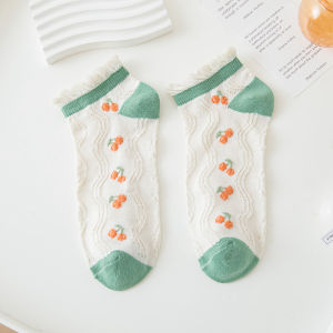 EFKS135 Kaos Kaki Wanita Ankle Socks Kaos Kaki Pendek Semata Kaki Motif Bear Cherry