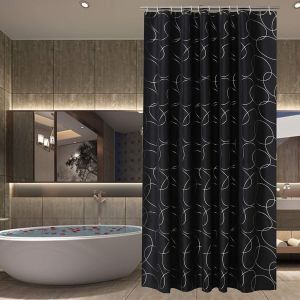 【Mall Quality】180/200/220/240CM Hotel Shower Curtain Bathroom Waterproof Shower Curtain Thickened Polyester Shower Curtain Black White Gray Blue Beige Brown Khaki Striped Plaid Printed Shower Curtain with 12pcs hooks