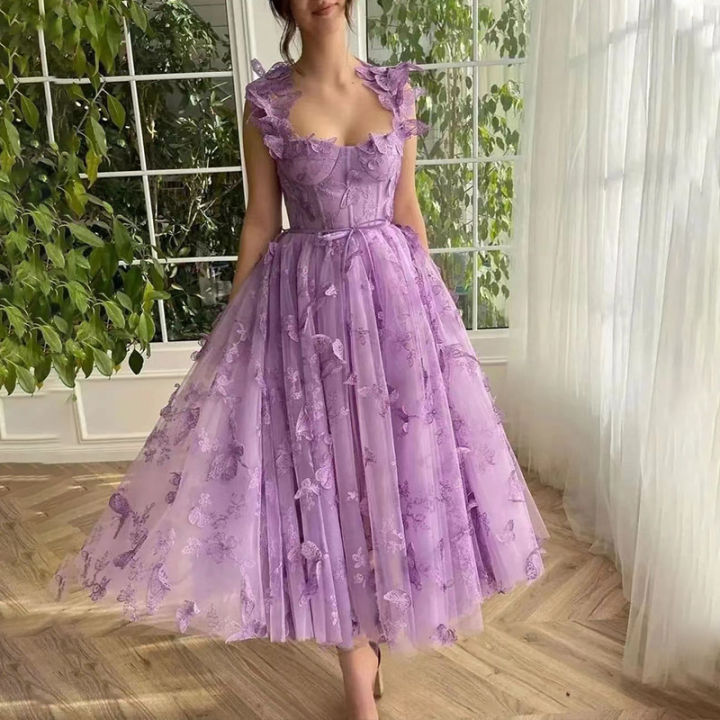 2024 Elegant Butterfly Lace Applique Tulle Prom Dresses for Women