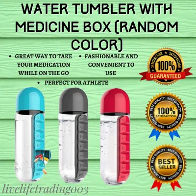 Best Seller TUMBLER WITH MEDICINE BOX | RANDOM COLOR | Water Bottle With Medicine Holder | Sports Tumbler Perfect For Cycling Running Outdoor Activities | Everyday Use Bottle With Medicine Holder | Water Bottle with Medicine Pill Storage Box Combination