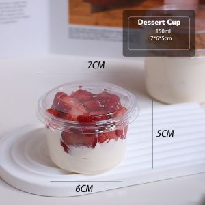 50Pcs Dessert Cup with Lid Transparent Plastic Cups Disposable Mousse Dessert Pudding Cake Box Baking Disposable Cup