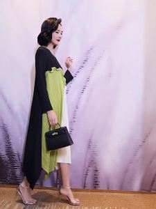 One Size (45-75kg) Sanzhai Pleated A-Line Mom Autumn Clothes Long Dress Large Size Belly Covered