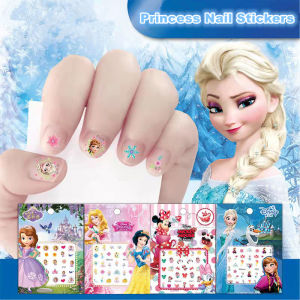 DENOSWIM 5Pcs Kids Princess Nail Stickers Frozen Alisa Barbies 3D Design Nail Art Sticker Children Girls Toys