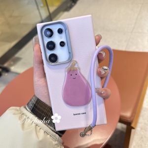 MrHaHa Leather Case For Huawei Honor 50 90 200pro 4G 5G X9 X7A X5B X7C X9C X7 X8 X6A X8A X9A X5 X8 X9B X7B X8B X6B 3D Cartoon Cute Purple Eggplant With Chain Colorful Simple Retro Style Leather Case Shockproof Phone Cases