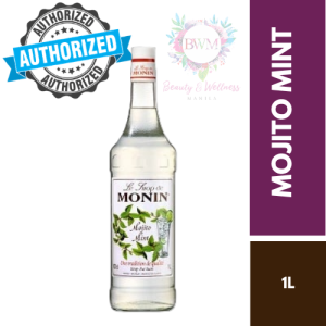 Monin Mojito Mint Syrup 1L | Spearmint Flavor Syrup for Mojitos Cocktails Mocktails Lemonades & Specialty Drinks