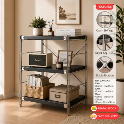 GTE 60cm/80cm/90cm/100cm 3 Tier Adjustable Multi Purpose Shelf Rack With Open Storage Shelf And Space Saving For Living Room Kitchen Household Multilayer Rack Rak Simpanan Bertingkat - Fulfilled by GTE SHOP