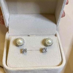 925 ชุบเคลือบทองคำขาว ต่างหูเงินแท้ ประดับมูลคู่ เพชร CZ Swiss Diamond [PEARL x CZ] Allure Jewelry