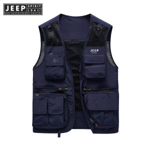 JEEP SPIRIT 1941 ESTD Outdoor Mens Vest Multi Pocket Fishing Photography Large Advertising Mens Vest Spring and Autumn Outdoor Leisure