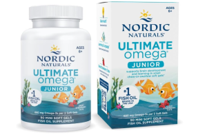 Nordic Naturals Ultimate Omega Junior (Ages 6+) Strawberry 90 Mini Soft Gels | Ultimate Omega Teens Fish Oil (Ages 12+) Strawberry 60 Mini Soft Gels