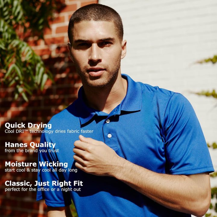 Hanes Men's Cool Dri Polo Shirt, Quick-Drying Performance Polo For Men ...