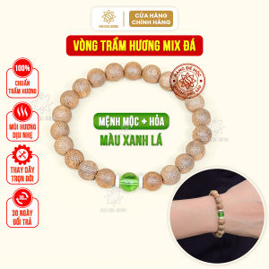 Vòng tay trầm hương tròn đơn mix đá màu Sơn Mộc Hương đeo tay nam nữ phong thủy mệnh kim mộc thủy hỏa thổ may mắn bình an tài lộc