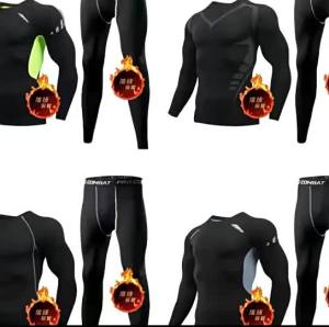 AE Fleece-lined sports suit seamless training running tight-fitting fitness wear high-elastic thermal underwear for men