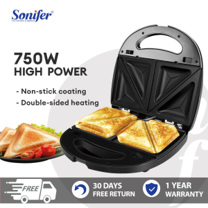 Sonifer Bread Toaster Sandwich Maker press pan and Electric Panini Press with Non-stick plates 750W Breakfast Maker Snack Maker LED Indicator Lights Cool Touch Handle home appliances BEST Christmas Gift