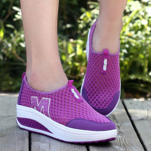 [Free Shipping] New Style Athletic Casual Mesh Slip-On Shoes For Women Featuring A Thick Sole And A Wedge Heel Breathable And Easy To Slip On Model 3308