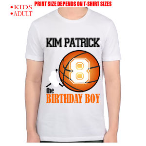 PERSONALIZED BASKETBALL GRAPHIC DESIGN T-SHIRT KIDS TO ADULT SIZES EDITABLE NAME AT AGE FOR CELEBRANT