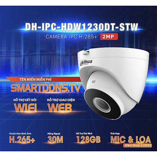 Camera Dome IP Wifi 2MP có đàm thoại DAHUA DH-IPC-HDW1230DT-STW