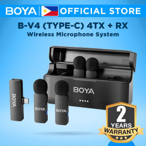 BOYA BY-V4 Four-Channel Wireless Lavalier Microphone Mini Lapel Mic with Charging Storage Box for iPhone Android 3.5mm iPhone Android PC TikTok YouTube Video Recording Vlog Live Streaming Interview