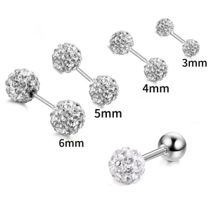 Zircon Ball Screw Back Stud Earring Cartilage Helix Tragus Piercing Jewellery 316L Stainless Steel