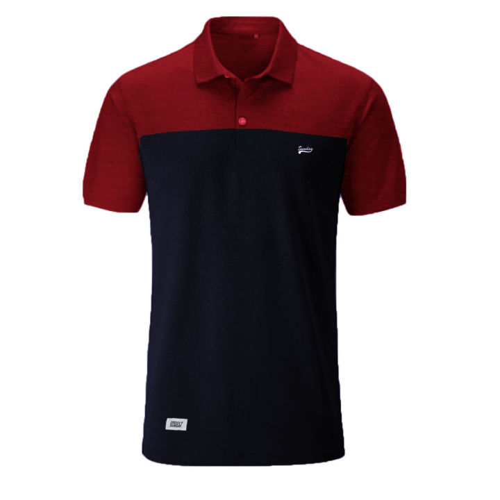 Polo shirt Merah Maroon mix Navy Kaos kerah Lipat pria santai casual elegan model terbaru kaos kerah kombinasi 2 warna Lazada Indonesia