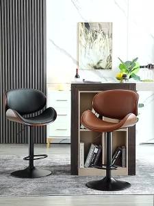 CraftedLiving SG-Leather Bar Stool Swivel Chair High Back Lifting Bar Chair Beauty Barber Shop Chair Round Stool With Wheels