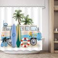 Riyidecor Beach Surf RV Fabric Shower Curtain Set for Bathroom Decor 72Wx72H Inch Coastal Theme Bath Accessories for Men Boys Tropical Palm Trees Pattern Camping Car Bathtub 12 Pack Plastic Hooks. 
