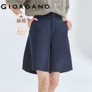 GIORDANO Women Shorts Half Elastic Waist Lightweight Summer Shorts Comfort Linen Cotton Loose Summer Casual Shorts 13403224