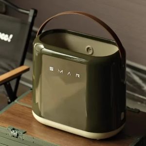 FFBH Vintage Cream Portable Trash Cans with Leather Handle Open Top Garbage Bin Minimalist Home Waste Container Bathroom Accessories 9Y3K6