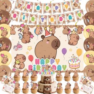 Cute Capybara Theme Childrens Birthday Party Decoration Latex Balloons Backdrop Cake Topper Baby Shower Banner Supplies