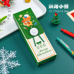 YF Christmas Tower Buckle Elastic Pen Box PP Stationery Snowman Cute Cartoon Student Pencil Case Office School Supply FY
