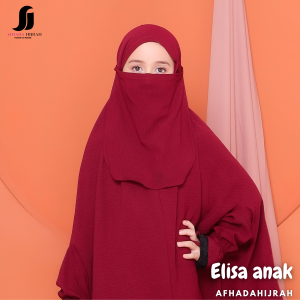 Afhadahijrah - Gamis anak perempuan set cadar Elisa cringkle air flow maroon baju dan hijab syari free niqab