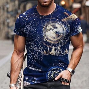 Mens Clothing Summer Versatile T-shirt 3D Print Ethnic Style Retro Harajuku Style O-neck Short Sleeved Personalized Casual Top