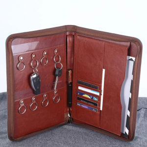 WENSH พร้อมซิป กระเป๋าเก็บกุญแจธุรกิจ หลายฟังก์ชัน หนัง PU แฟ้มบันทึกการสัมภาษณ์ ที่ใส่บัตร ช่องใส่การ์ด คลิปผู้จัดการธุรกิจ สำหรับอุปกรณ์สำนักงานและโรงเรียน