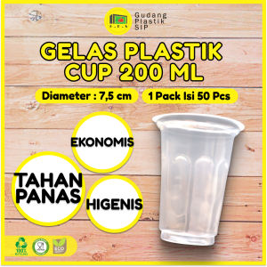 Gelas Plastik Cup Aqua Kopi 200ml (ISI 50) / Murah Higenis & Steril