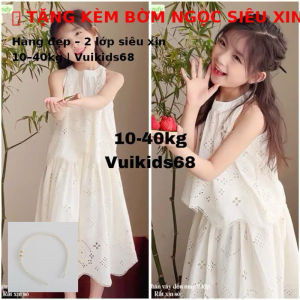 💯Must have💯Set Đầm trắng thêu tiểu thư cổ yếm phong cách Hàn Quốc hàng cao cấp cho bé gái 10-40kg Angle