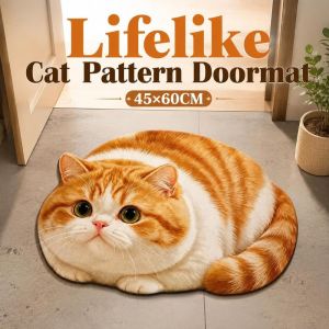 TI9P Diatomaceous Earth 3D Cat Floor Mat Realistic 45×60CM Bathroom Carpet Cute Non-slip Bedroom Door Rug Home Decor