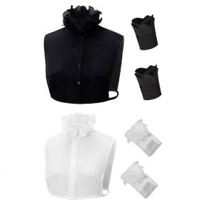 Womens Ruffle Stand False Collar Half Shirt and Fake Wrist Cuffs Sleeves Set Decorative Detachable Layering Accessories
