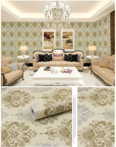 Wallpaper Dinding Ruang Tamu Kamar Motif Batik Silver Gold