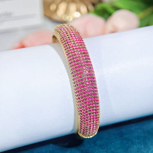 SEQUITO Trendy Women Jewelry Full Micro Pave Tiny Red Blue AAAAA Zirconia Hot Sale Gold Plated Crystal Bangle Banquet Wrist Decoration B336