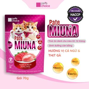 combo tiết kiệm 12 gói - 24 gói Pate Miuna 70gr cá ngừ dạng thạch dành cho mèo trưởng thành và mèo con - T3 PETS SHOP